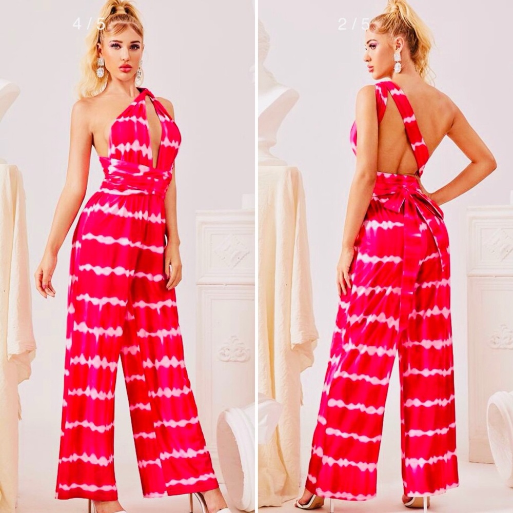 2 for $25!! One Shoulder Crisscross Wrap TieDye Jumpsuit
